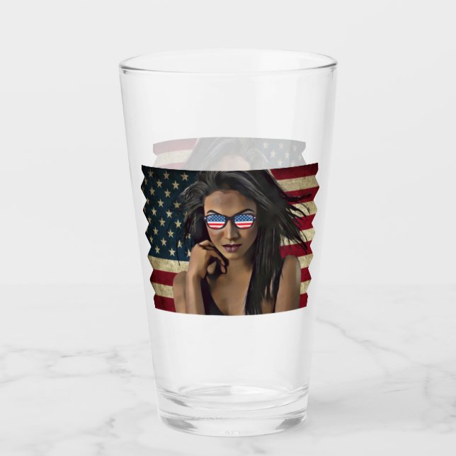 American Woman Distressed American Flag   Glass (Front)
