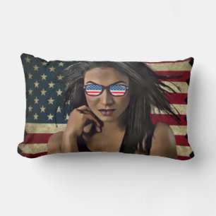 American Woman Distressed American Flag Lumbar Cushion