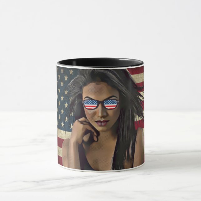 American Woman Distressed American Flag Mug (Center)
