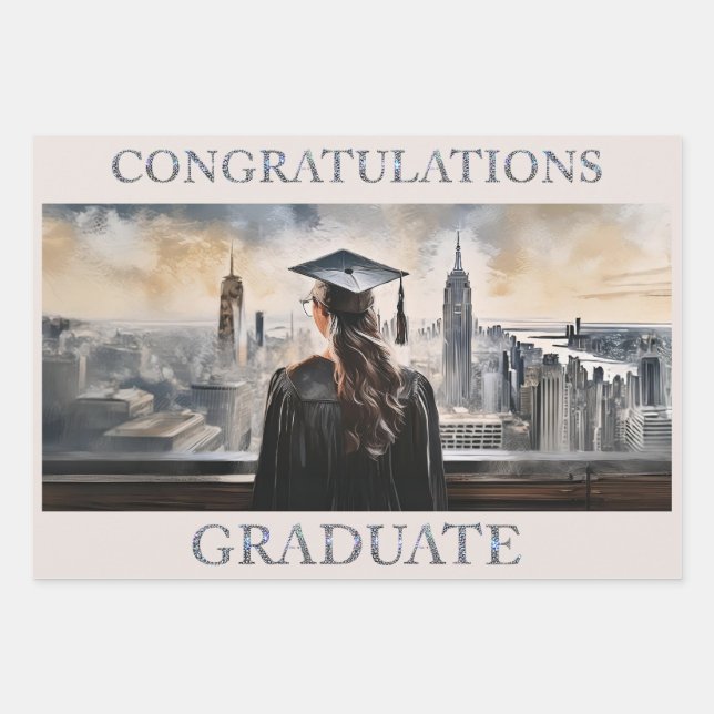 American Woman Graduate Congratulations Wrapping Paper Sheet (Front)
