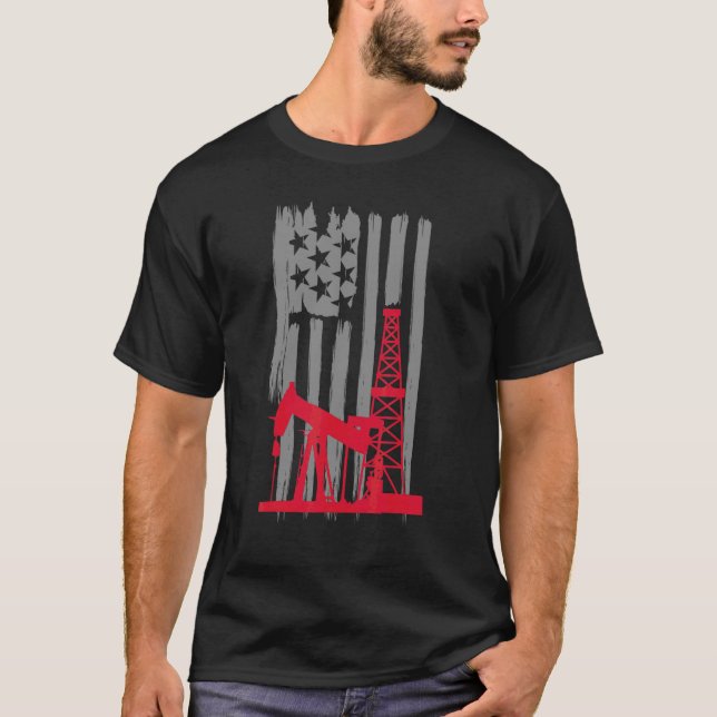 American Worker Oil Usa Flag Independence T-Shirt (Front)
