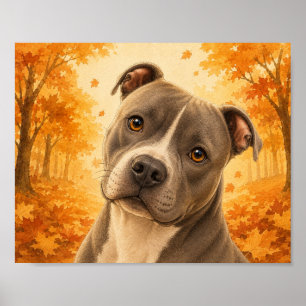 American XL Bully Autumn Forest Poster
