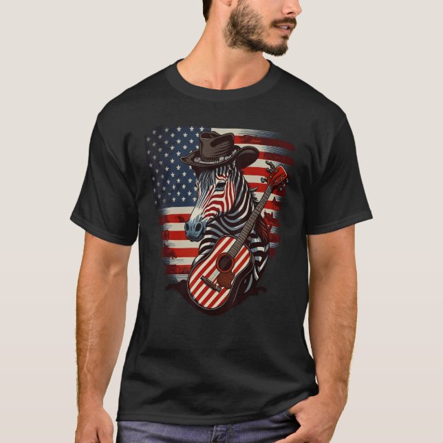American Zebra Guitar USA County Music T-Shirt (Front)