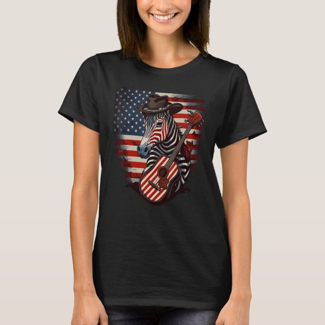 American Zebra Guitar USA County Music T-Shirt (Front)