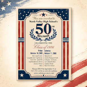 Americana 50th Class Reunion Red White & Blue Postcard
