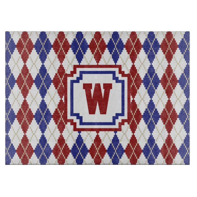 Americana Argyle Glass Cutting Board (Front)