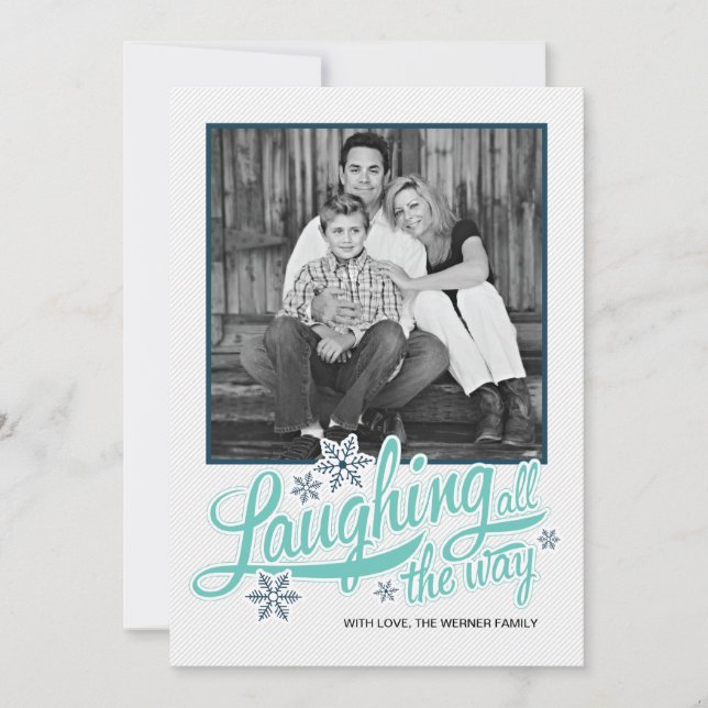 Americana Blue Snowflake Holiday Photo Card (Front)