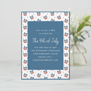 Americana Cherry Bow Coquette Fourth July Party  Invitation