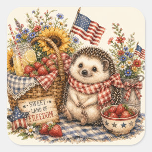 Americana Cottagecore Hedgehog Watercolor Art Square Sticker