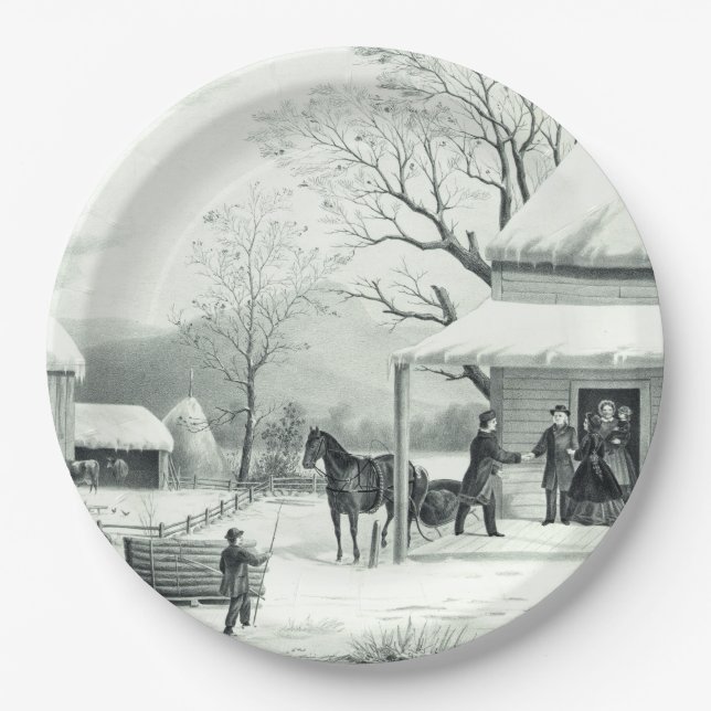 Americana Currier Ives Holidays Family Paper Plate (Front)