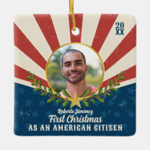 Americana First Christmas US Citizenizenship Gift Ceramic Ornament