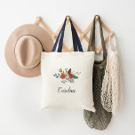 Americana Floral | Personalised Tote Bag<br><div class="desc">Chic personalised floral tote bag features a posy of red and blue flowers and green botanicals,  with your name or choice of personalisation beneath in hand lettered script calligraphy.</div>