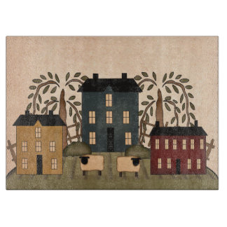 Americana Folk Art Houses Cutting Board