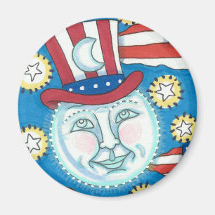 AMERICANA FOLK ART PATRIOTIC MAN IN THE MOON MAGNET
