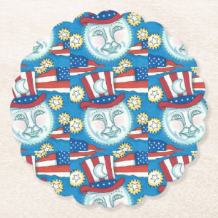 AMERICANA FOLK ART PATRIOTIC MAN IN THE MOON PAPER COASTER