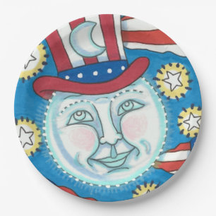 AMERICANA FOLK ART PATRIOTIC MAN IN THE MOON PAPER PLATE