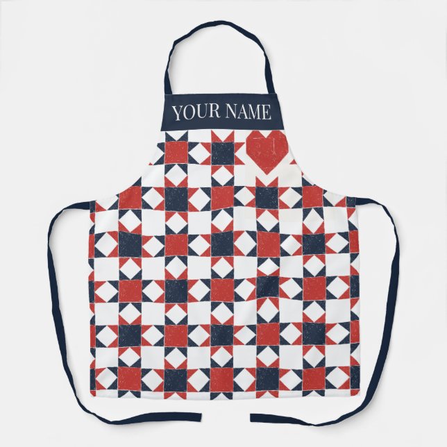 Americana Folk Art Star Quilt Pattern Apron (Front)