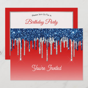 Americana Glitter Drip Birthday Invitation