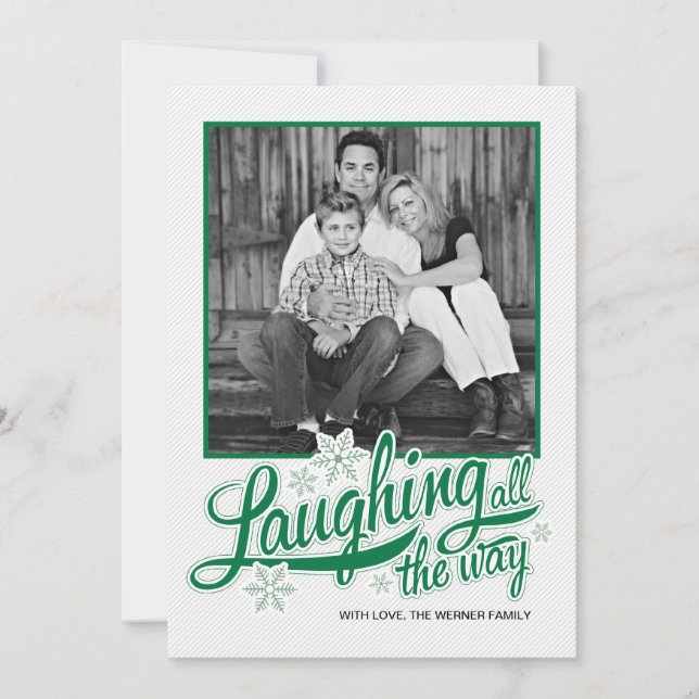 Americana Green Snowflake Holiday Photo Card (Front)