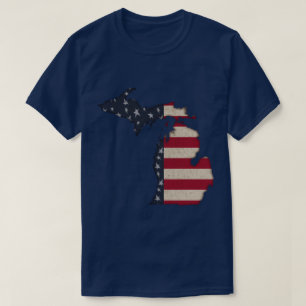 Americana Grunge Michigan Front and Back Image T-Shirt
