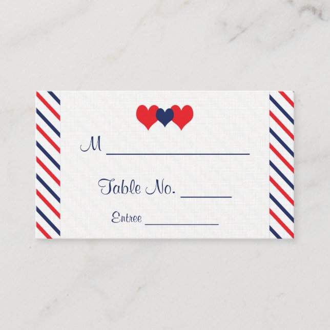 Americana Hearts Wedding Place Cards (Front)