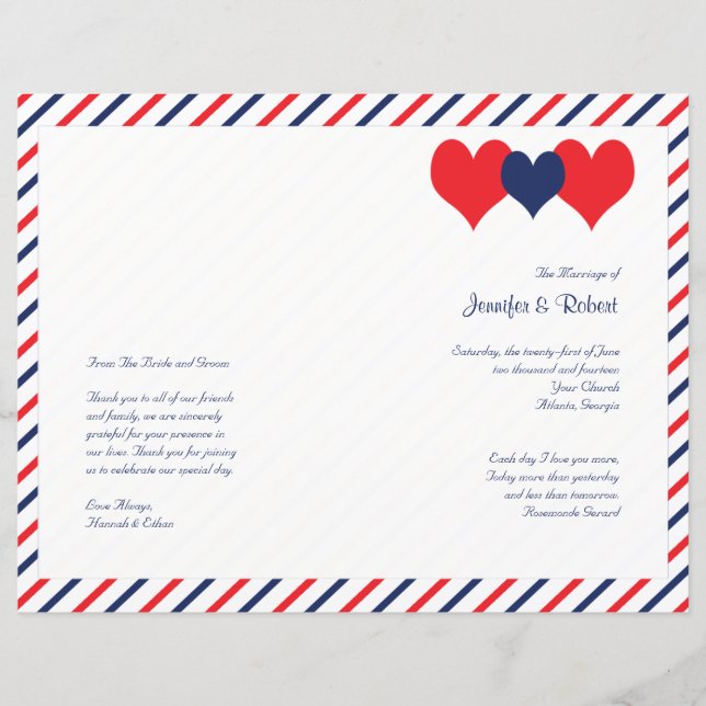 Americana Hearts Wedding Program (Front)