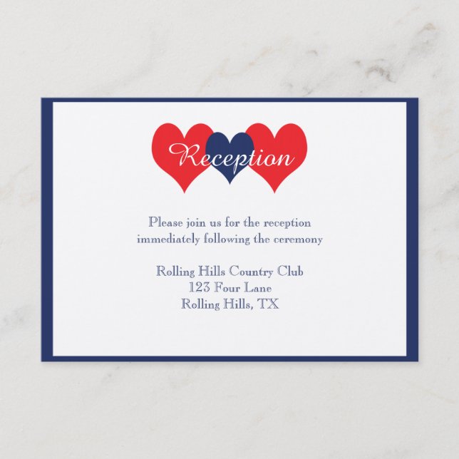 Americana Hearts Wedding Reception Enclosure Card (Front)