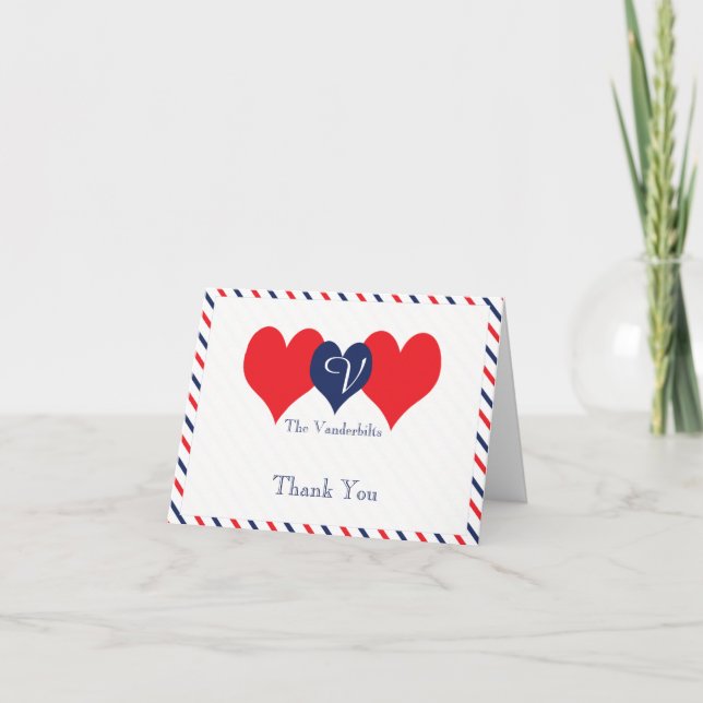Americana Hearts Wedding Thank You Card (Front)