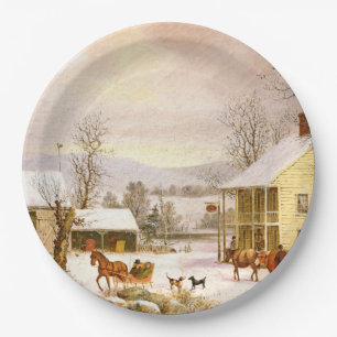 Americana Horse Sleigh Ride Snow Paper Plate