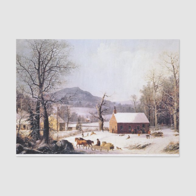 Americana Horse Sleigh Snowy Winter Tissue Paper (Front)