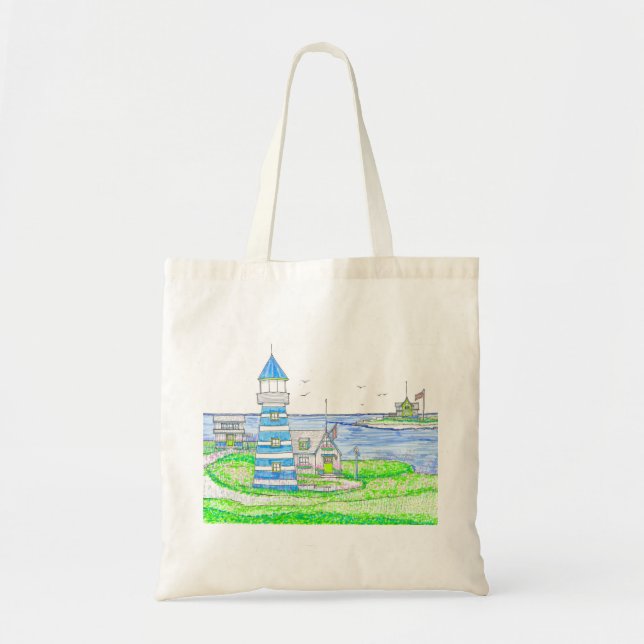 Americana Lighthouse Grocery Tote Bag (Front)