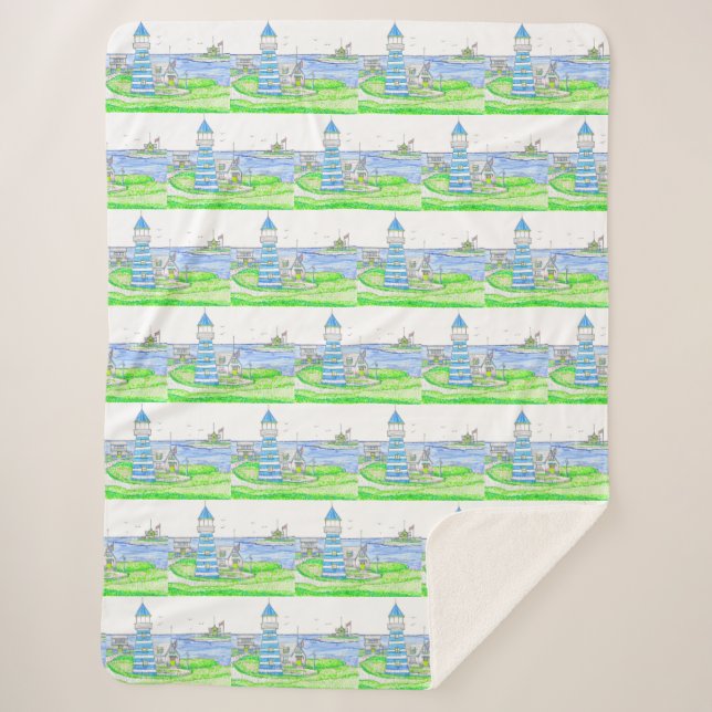 Americana Lighthouse Large Sherpa Blanket (Front)