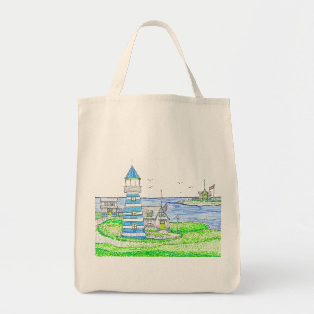 Americana Lighthouse Medium Tote Bag (Front)