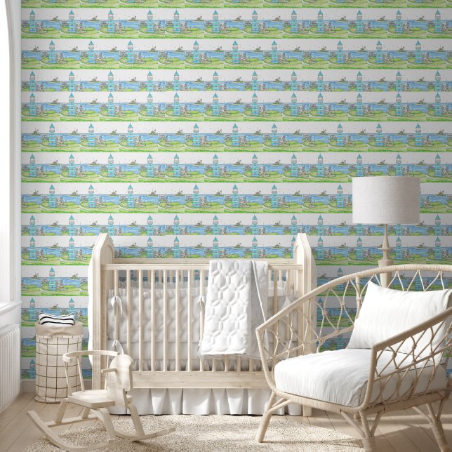 Americana Lighthouse Turqoise  Wallpaper (Kids)