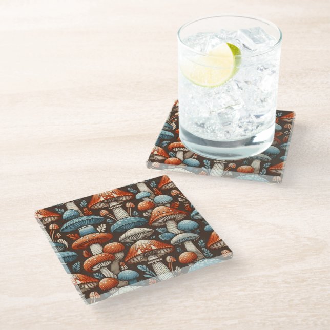 Americana Mushrooms Glass Coaster (Angled)