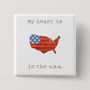 Americana   My Heart Is In The USA Map 15 Cm Square Badge