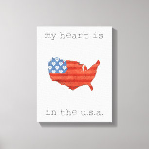 Americana   My Heart Is In The USA Map Canvas Print