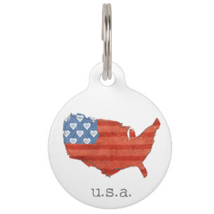 Americana   My Heart Is In The USA Map Pet Tag