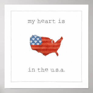 Americana   My Heart Is In The USA Map Poster