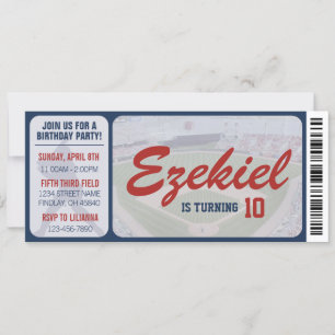 Americana Navy and Red Baseball Birthday Ticket Invitation