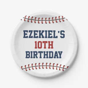 Americana Navy Blue & Red Baseball Birthday Paper Plate