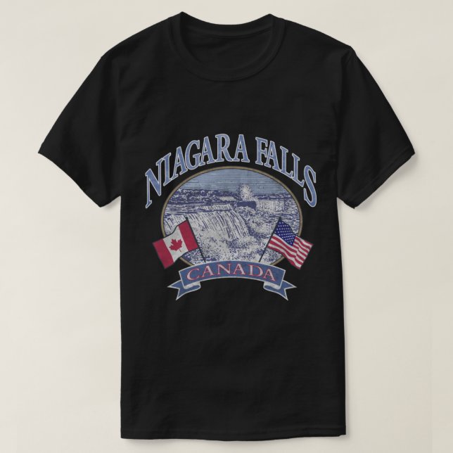 Americana Niagara Falls Scene Canada America Flags T-Shirt (Design Front)