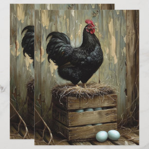 Americana Painting of a Black Hen Scrapbook Paper