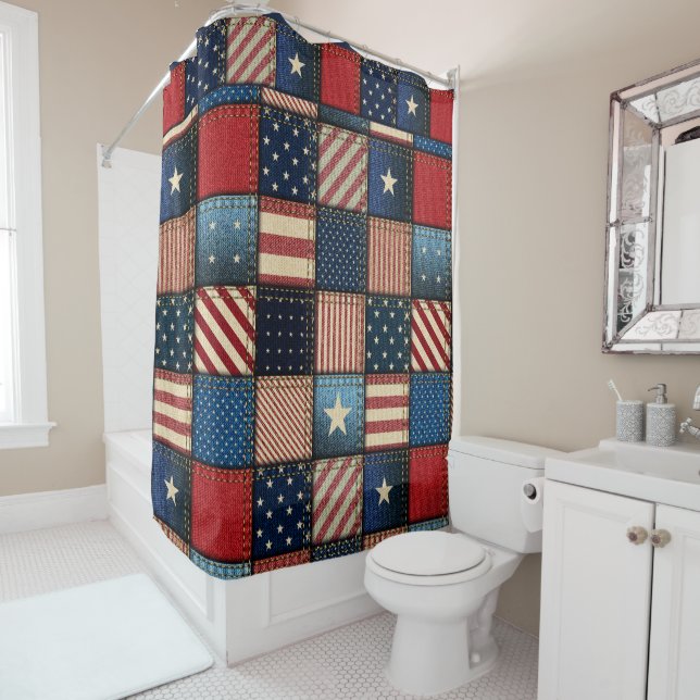 Americana Patchwork Image Version 2 Shower Curtain (In Situ)
