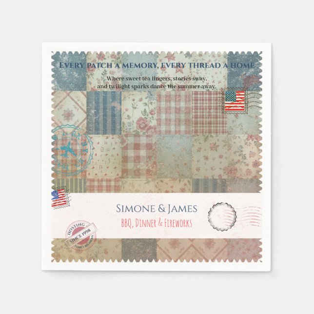 Americana Patchwork Memory Quilt Party Decor Napkin (Front)
