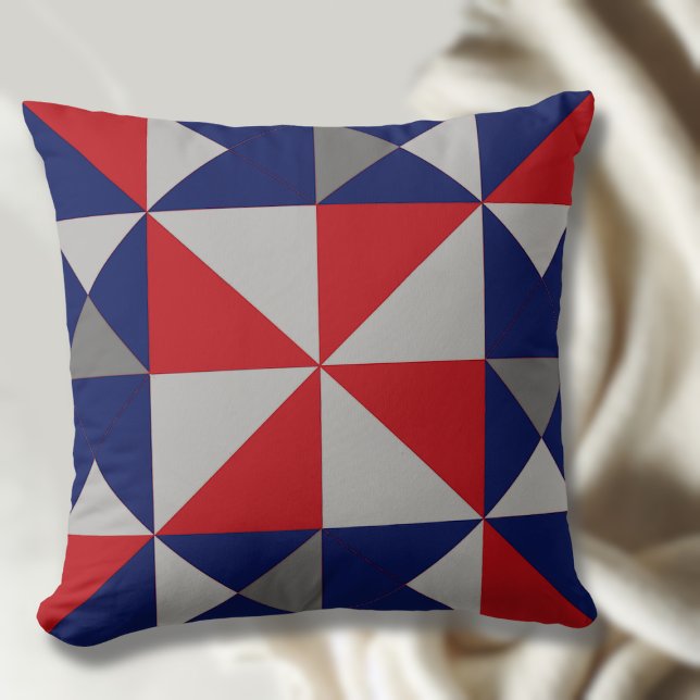 Americana Pinwheel Quilt Block Throw Pillow (Creator Uploaded)