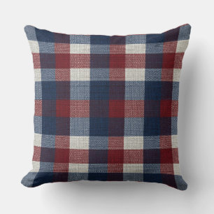 Americana Plaid Patriotic Plaid Navy Blue And Red Cushion