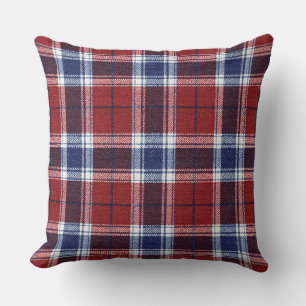 Americana Plaid Plaid Blue, White And Red Heritage Cushion