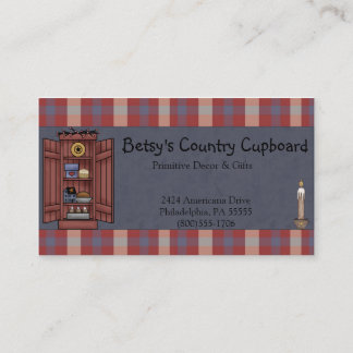 Americana Primitive Country Red, white, Blue Plaid Business Card