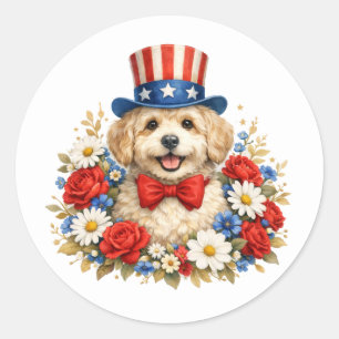 Americana Puppy Illustration Classic Round Sticker